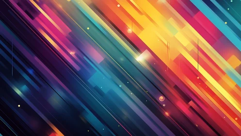 Colorful diagonal light trails streak across a digital canvas.