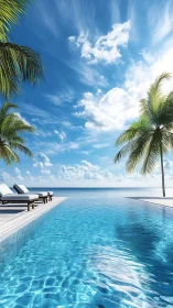 Infinity pool terrace facing tropical ocean under cirrus sky