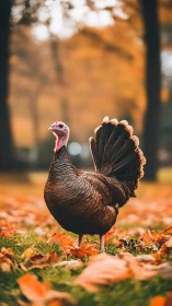 Wild Turkey in Autumn Setting with Fanned Tail Display