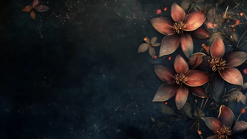 Luminescent Flowers on Deep Teal Background