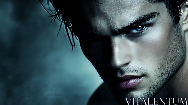 Intense male portrait under cold cinematic side lighting.