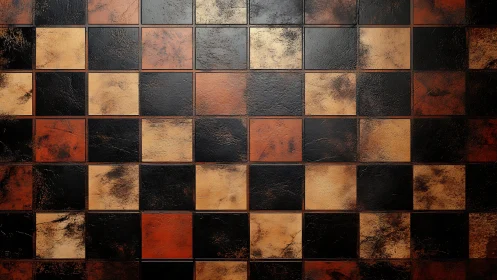 Rustic Black and Brown Checkerboard Tile Wall Texture.