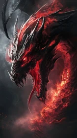 Infernal dragon coils through shadowed smoke and molten flame