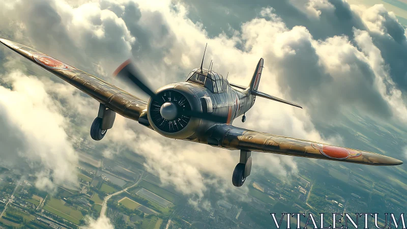WWII fighter aircraft rendered in dynamic aerial perspective