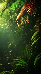 Sun-dappled jungle canopy glowing with lush green magic.