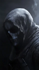 Tactical grim reaper silhouette in low key volumetric light.