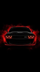 Night-stalking muscle car crowned in neon red fireglow.