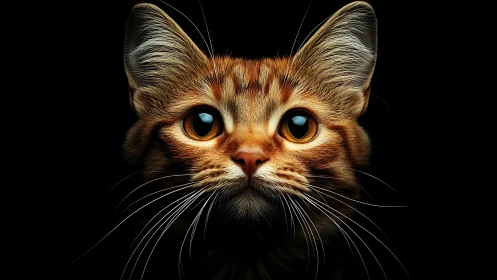 Close frontal render shows detailed tabby cat head on black