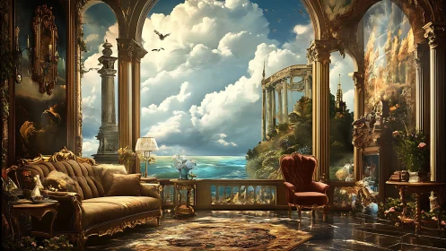 Baroque seaside salon opens onto fantastical neoclassical ruins