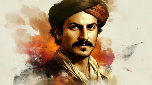 Regal turbaned portrait glows against warm painterly haze