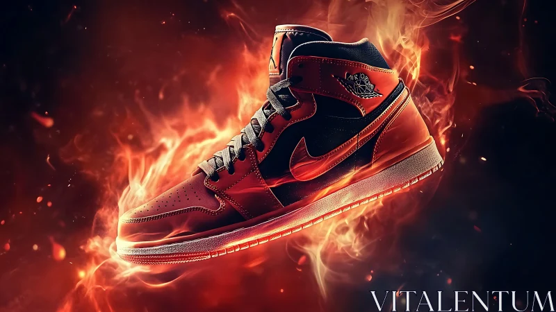 Flame-born sneaker comet blazing across ember-dark skies.