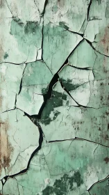 Fractured turquoise paint layer exhibits advanced cracking and delamination