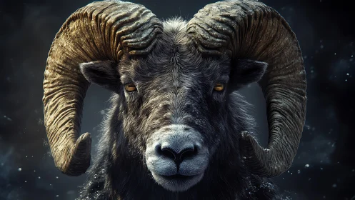 Majestic ram gazes forward with calm, powerful presence