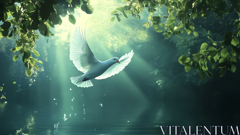 Forest sanctuary dove catching morning shards of light.