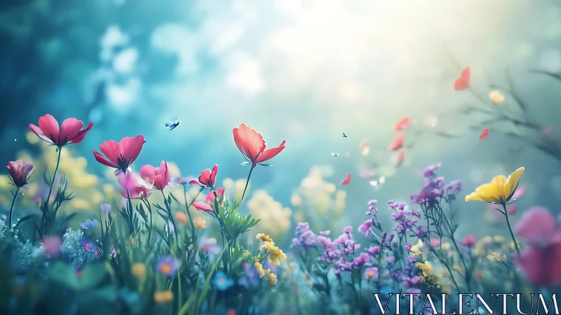 Dreamy Wildflower Field With Pink and Purple Blooms.