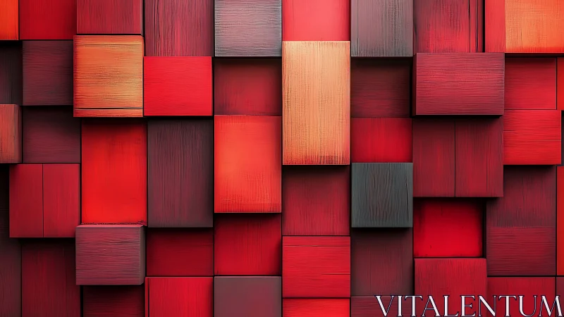 Red rectangular 3D blocks form a staggered geometric wall