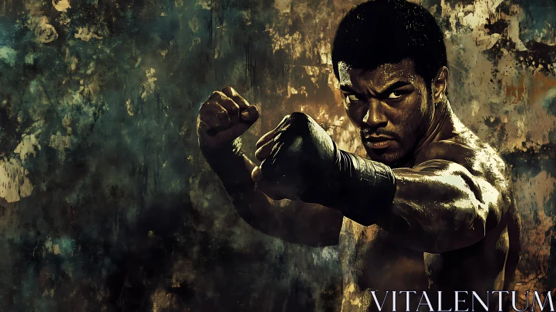 Dynamic boxing portrait with cinematic chiaroscuro lighting.