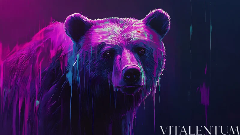 Neon chromatic bear rendered in dripping digital brushwork