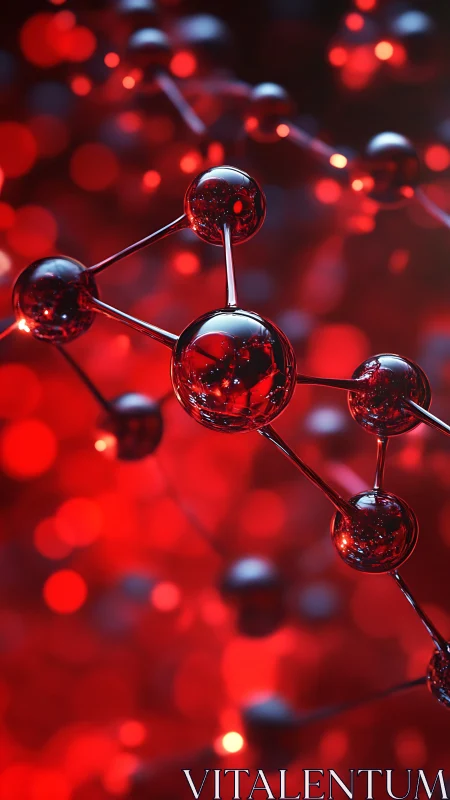 Red molecular structure rendered with reflective spheres.