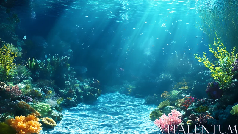 Sunlit coral valley invites a peaceful underwater daydream