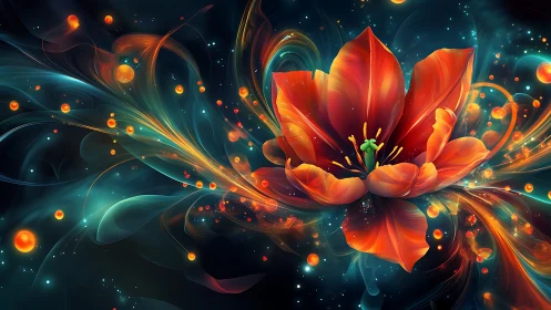 Stellar tulip blooms amid swirling nebula petals of light.