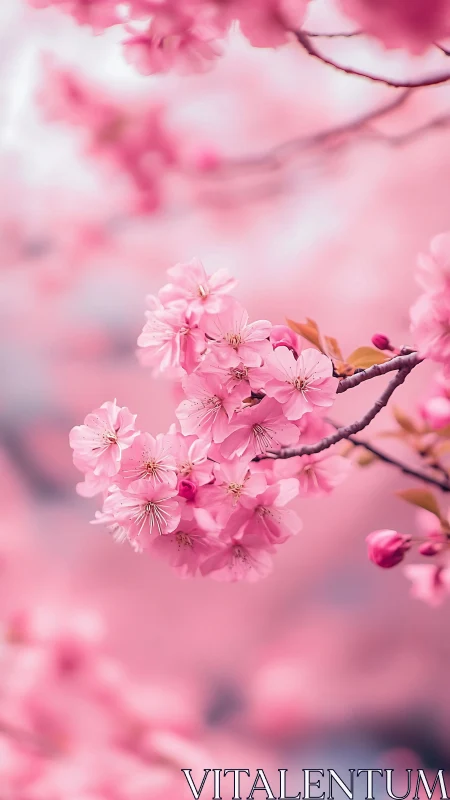 Cherry Blossom Branch in Soft Focus Spring Light