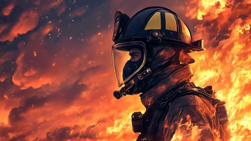 Firefighter in Intense Inferno Stands Against Raging Flames