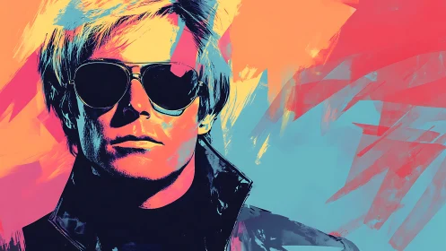 Colorful pop art portrait of man in sunglasses and coat.