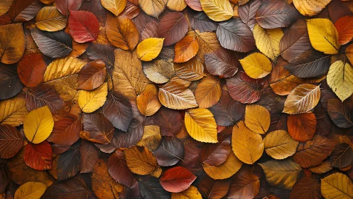 High-resolution overhead composition of multicolored autumn leaves