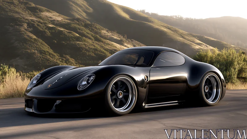 Midnight canyon coupe curls sunlight across liquid chrome.