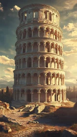 Golden hour light gently warms an ancient leaning tower