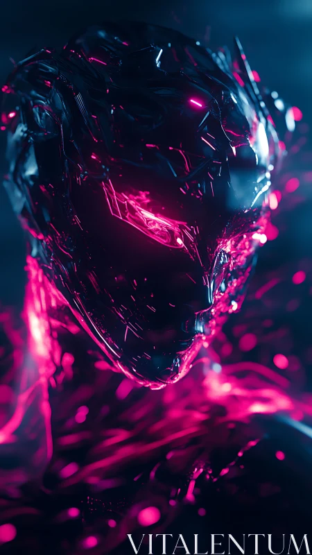 Neon cyber being glowing with liquid light and quiet power.