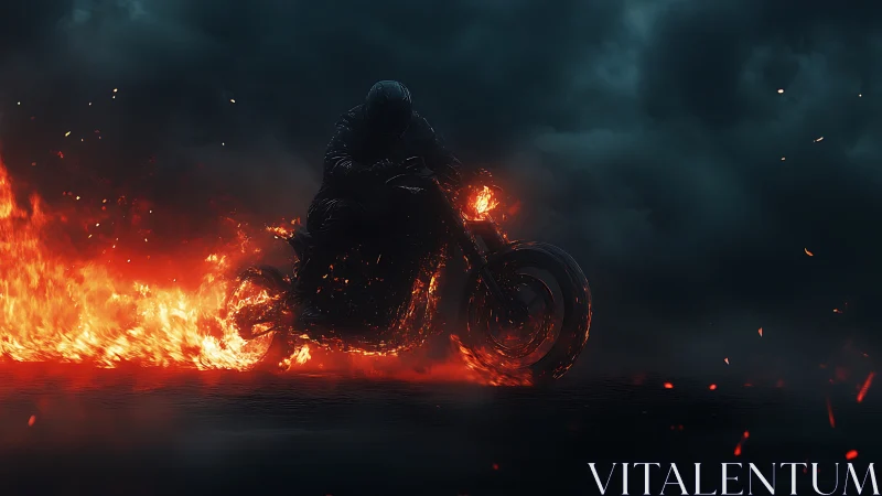 Motorcyclist rides through intense flames in dark storm