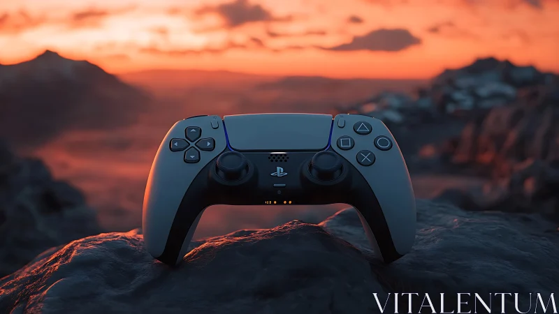 PlayStation Controller Positioned Against Desert Sunset Landscape