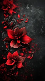 Red Botanical Phantoms Against Charcoal Darkness.