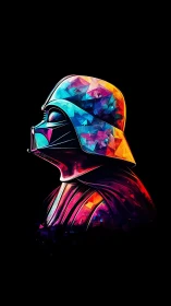 Neon polygonal sci‑fi helmet rendered in vivid chromatic gradients