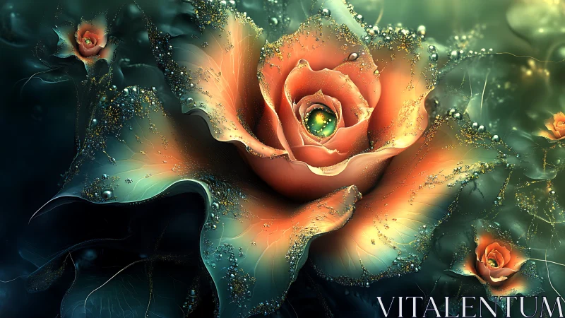 Iridescent digital roses with glowing abstract petals.