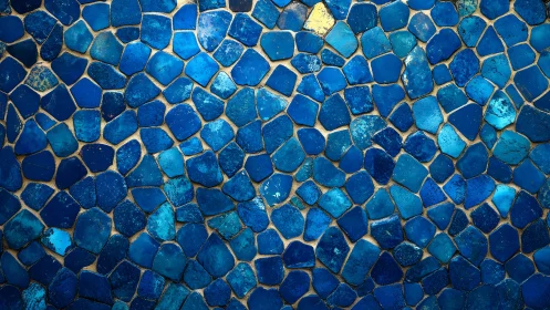 Artistic mosaic of irregular blue stones with rustic texture.