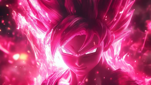 Pink energy anime fighter portrait with glowing aura.