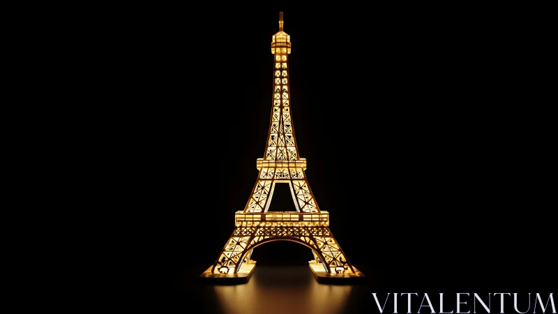 Illuminated Eiffel Tower model on black background.