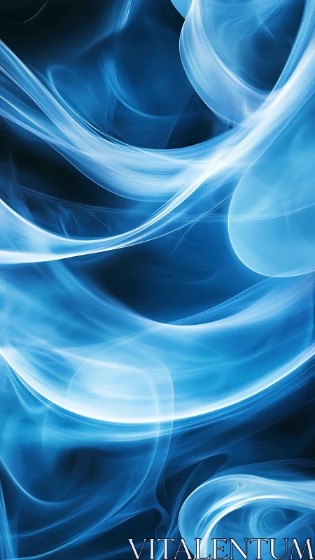 Fluid ribbons of blue light curve in an abstract motion study.