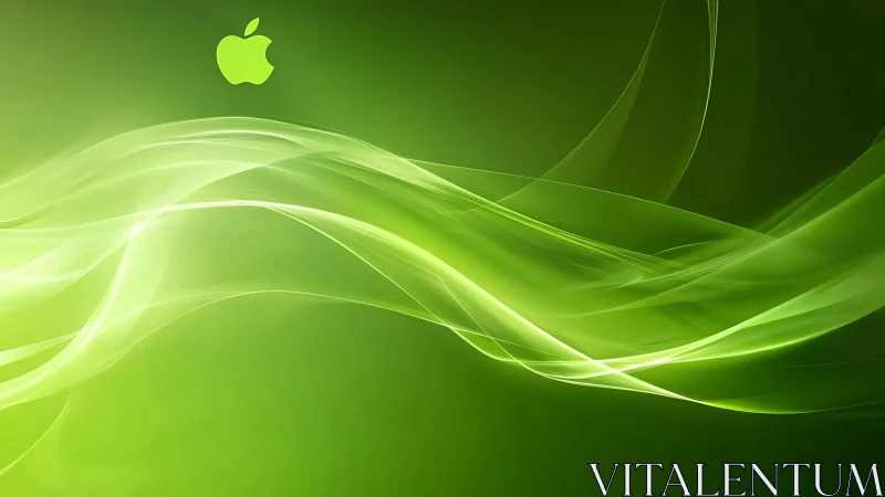 Vibrant Green Apple Logo with Abstract Light Wave Design.