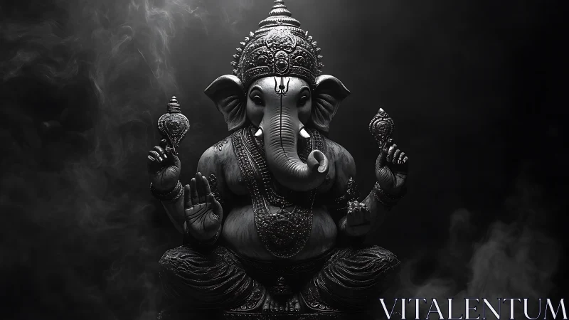 Silver mist crowns the serene majesty of Ganesha