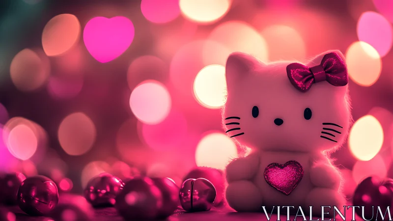 Pink Hello Kitty in Bokeh Heart Lights