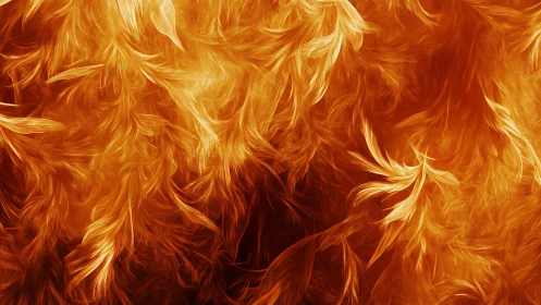 Golden firelike feathers drift in a warm glowing dance