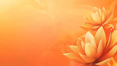 Golden Lotus Flowers Against Warm Orange Gradient.