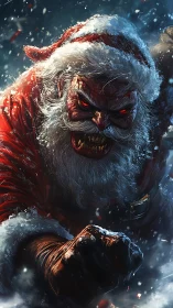 Demonic Santa warrior lunges through blizzard night fury