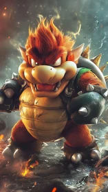 Armored reptilian boss rendered in cinematic 3D inferno lighting