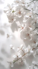 White Blossoms with Golden Stamens Against Soft Light