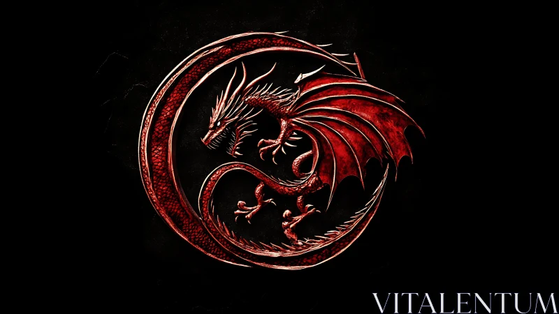 Embossed red dragon sigil coiled in circular heraldic emblem